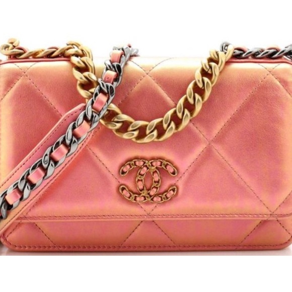 CHANEL Bags Rare Chanel Iridescent Pink Lambskin Wallet On Chain
